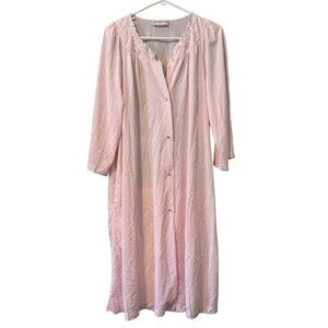 Shadowline Embroidered Rose Night Gown Medium Pink Midi Buttons Soft Cottagecore